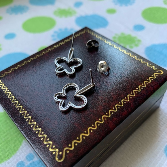 14K Drop Butterfly Diamond Earrings - Picture 4 of 5